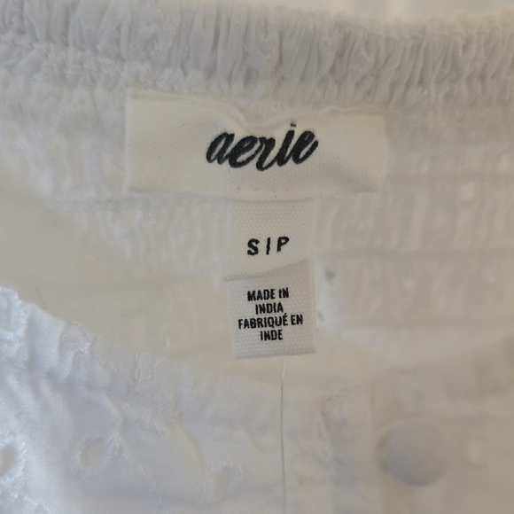 aerie White Eyelet Peplum Blouse with Scoop Neck and Tie Front - Picture 4 of 5